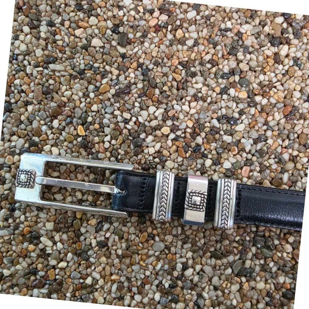 Brighton Womens Black Leather Belt Silver Western Hardware Size M 30 4A214